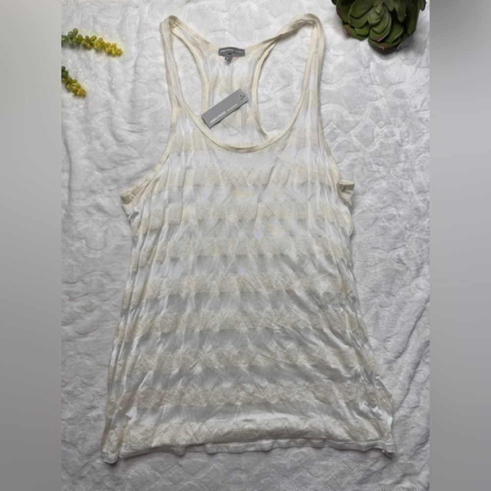 James Perse Racerback Skinny Strap Sheer Striped Baseball Tank in Ivory NWT Lg